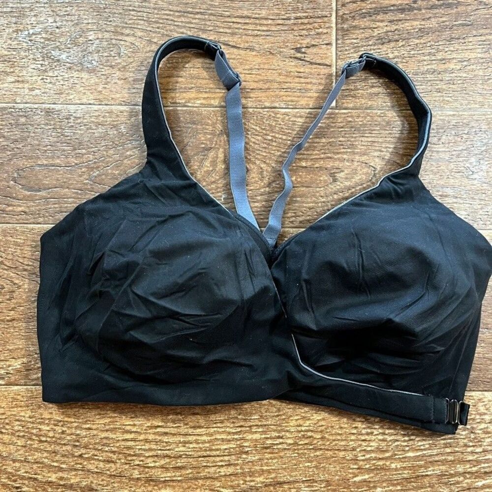 Victorias Secret VSX Sport Bra 34DD Black Front Wrap Padded Racer Back